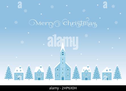 Christmas card with European houses, churches, and Christmas trees Stock Vector