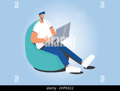 Man work online on computer at home office Stock Vector