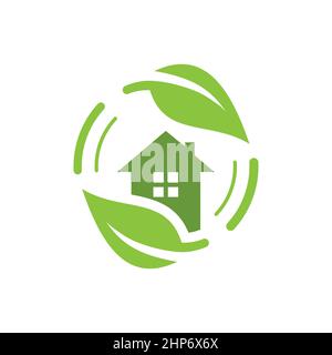 Green house with leaves vector logo icon Stock Vector