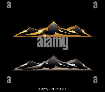 Golden and Silver Mountain Icon Sign Stock Vector