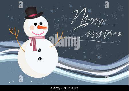 Merry Christmas - handwritten lettering on a festive snowman modern vector EPS design for card, poster, banner, label etc Stock Vector