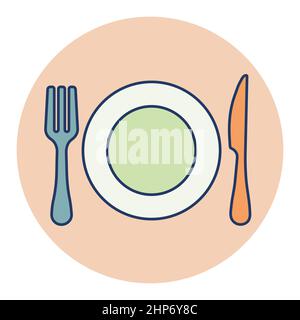 Dinner plate, knife and fork vector icon Stock Vector