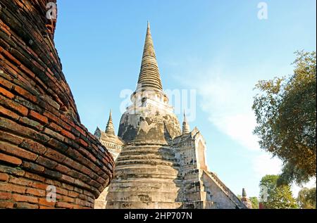 One of Medieval Pagodas in Wat Phra Si Sanphet Temple and the Royal Palace, UNESCO World Heritage Site in Ayutthaya, Thailand Stock Photo