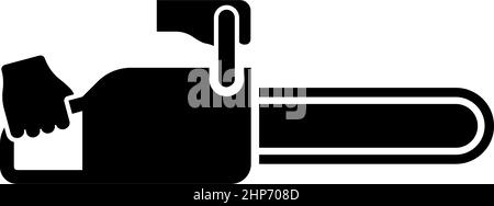 Chainsaw in hand lumberjack woodcutter icon black color vector illustration flat style image Stock Vector