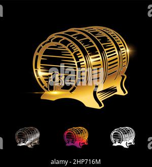 Golden Wooden Barrel Icon Stock Vector