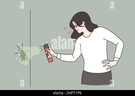 Angry woman kill insects with chemical spray Stock Vector
