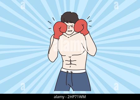 strong muscular boxer man fighting on ring 2hp71wm