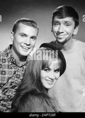 Publicity photo of Dwayne Hickman, Bob Denver, and Danielle De Metz from the television show The Many Loves of Dobie Gillis Stock Photo