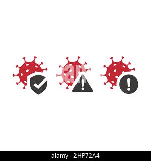 Covid-19 virus with shield and exclamation mark Stock Vector