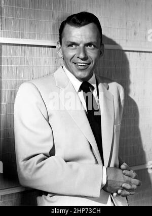 Portrait of Frank Sinatra in 1953. NBC Radio released the publicity photo to the press to promote their upcoming radio drama Rocky Fortune, starring Sinatra in the title role Stock Photo