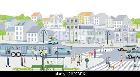 Road transport with lines bus, and public transport, ilustration Stock Vector
