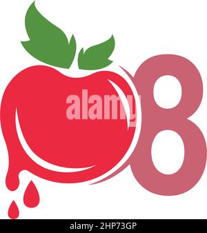 Number 8 with tomato icon logo design template illustration Stock Vector