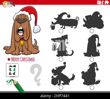 shadows game with cartoon dog character on Christmas time Stock Vector