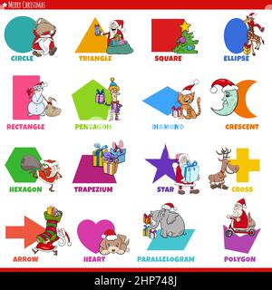 basic geometric shapes with comic Christmas characters set Stock Vector