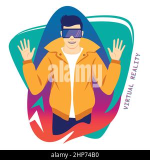Man wearing virtual reality headset.vector illustration Stock Vector