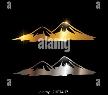 Golden and Silver Mountain Icon Sign Stock Vector