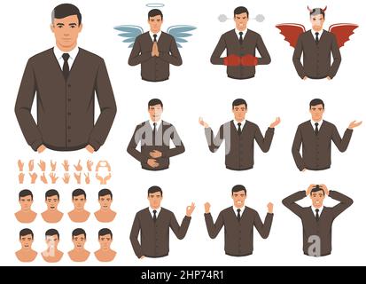 Various hand gestures and expressions. vector illustration Stock Vector