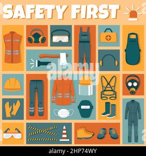 Protective Uniforms Equipment Flat Icons Set . Vector infographic Stock Vector