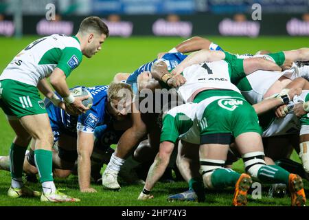 Scrum for Louis Druart of Montauban during the French championship Pro D2 rugby union match between RC Vannes and US Montalbanaise (Montauban) on February 18, 2022 at La Rabine stadium in Vannes, France - Photo Damien Kilani / DK Prod / DPPI Stock Photo