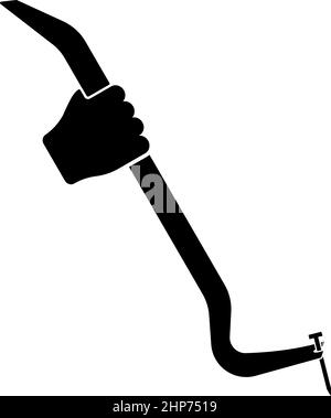 Crowbar tool in hand remove nail holder pulls icon black color vector illustration flat style image Stock Vector