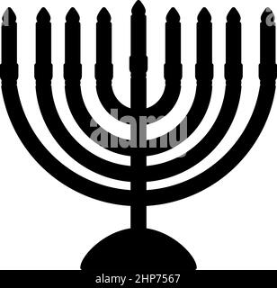 Chanukah menorah Jewish holiday candelabra with candles Israel candle holder icon black color vector illustration flat style image Stock Vector