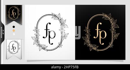 FP monogram Flower Frame Rounded Stock Vector