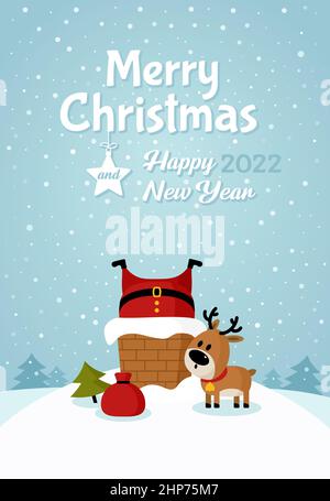 Santa Claus stuck in chimney and deer Stock Vector