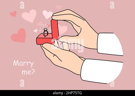 Man hold jewelry box with ring make proposal Stock Vector