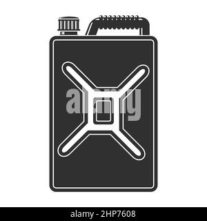 Black Jerry Can Isolated on White Background. Metal Fuel Container. Jerrycan Icon. Stock Vector