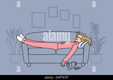 Feeling fever and ill concept. Stock Vector