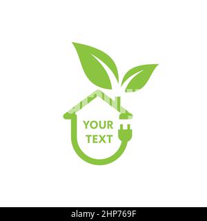 Green house with leaves, plug and cable Stock Vector