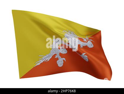 3d illustration flag of Bhutan. Bhutanese high resolution flag isolated against white background. 3d rendering Stock Photo