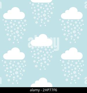 Cartoon clouds with snowflakes seamless background Stock Vector