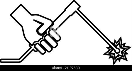 Welding machine in hand torch welder contour outline icon black color vector illustration flat style image Stock Vector