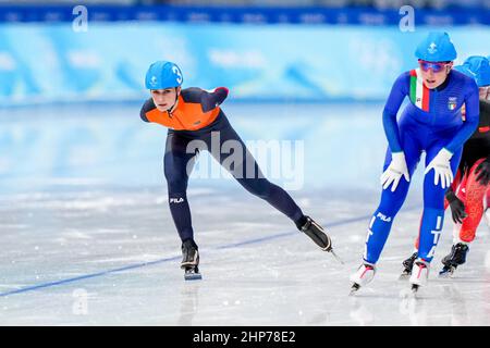 Beijing, China. 19th Feb 2022.  Irene Schouten of the Netherlands competing on the Women's Mass Start Semifinals during the Beijing 2022 Olympic Games at the National Speed Skating Oval on February 19, 2022 in Beijing, China (Photo by Douwe Bijlsma/Orange Pictures) NOCNSF Credit: Orange Pics BV/Alamy Live News Stock Photo
