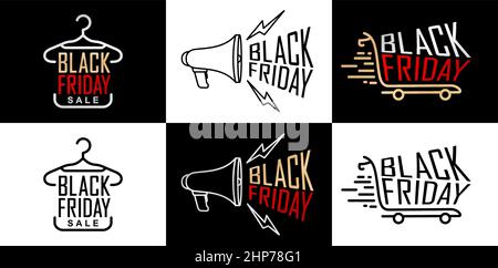 illustration of hanger, megaphone and cart for Black Friday isolated background with red, gold, silver , black color. for promotion online shop, poster, web banner, brochure and flyer design concept. Stock Vector