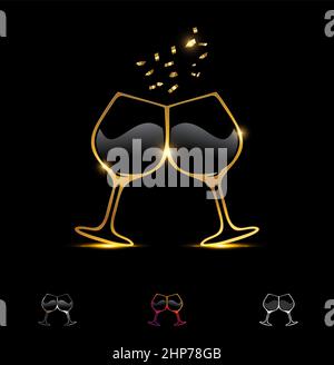 Golden Wine Glass Toast Sign Stock Vector