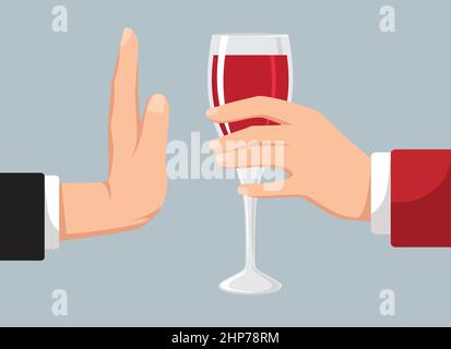 Rejecting the offered alcohol. No alcohol concept. vector illustration Stock Vector