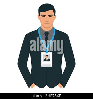 employee wearing a badge. Personal information. Conference participant vector illustration Stock Vector