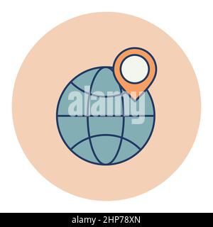 Earth planet and location marker on it icon Stock Vector