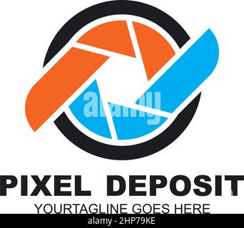 pd or dp letter camera pixel icon vector logo design concept Stock Vector