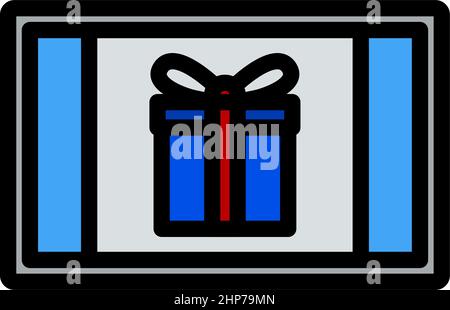 Laptop With Gift Box On Screen Icon Stock Vector