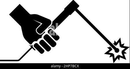 Welding machine in hand torch welder icon black color vector illustration flat style image Stock Vector