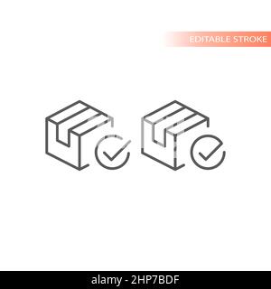 Delivery box with check mark line vector icon Stock Vector