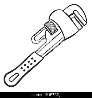 plumber wrench black contour illustration Stock Vector