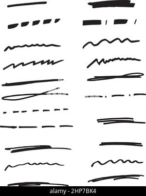 Hand drawn underlines. Drawing brush strokes. Vector illustration. Stock Vector