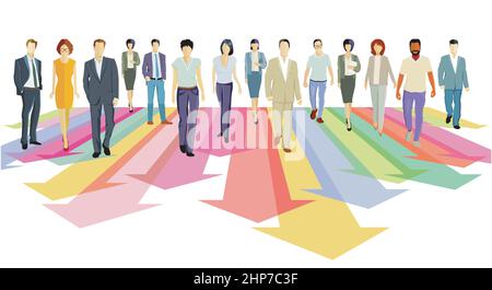 a group of business people are walking forward, illustration Stock Vector