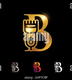 Golden Barber Monogram Logo Letter B Stock Vector