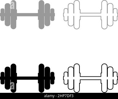 Dumbell Dumbbell disc weight training equipment set icon grey black color vector illustration image flat style solid fill outline contour line thin Stock Vector