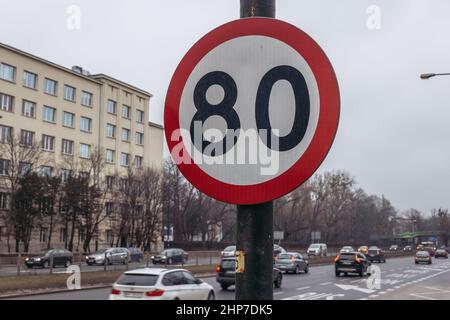 Speed limit sign in Warsaw, capital of Poland Stock Photo